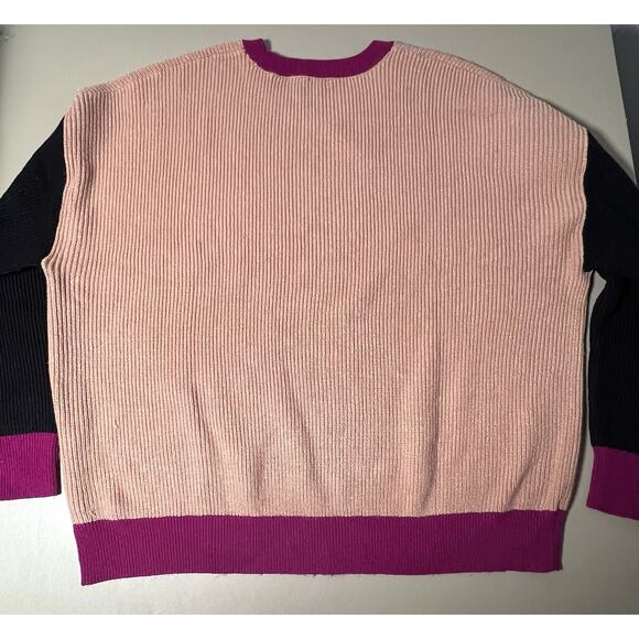 Express Women's Crewneck Long Sleeved Relaxed Fit Sweater XL Tan/Black/Fuschia - Picture 4 of 7